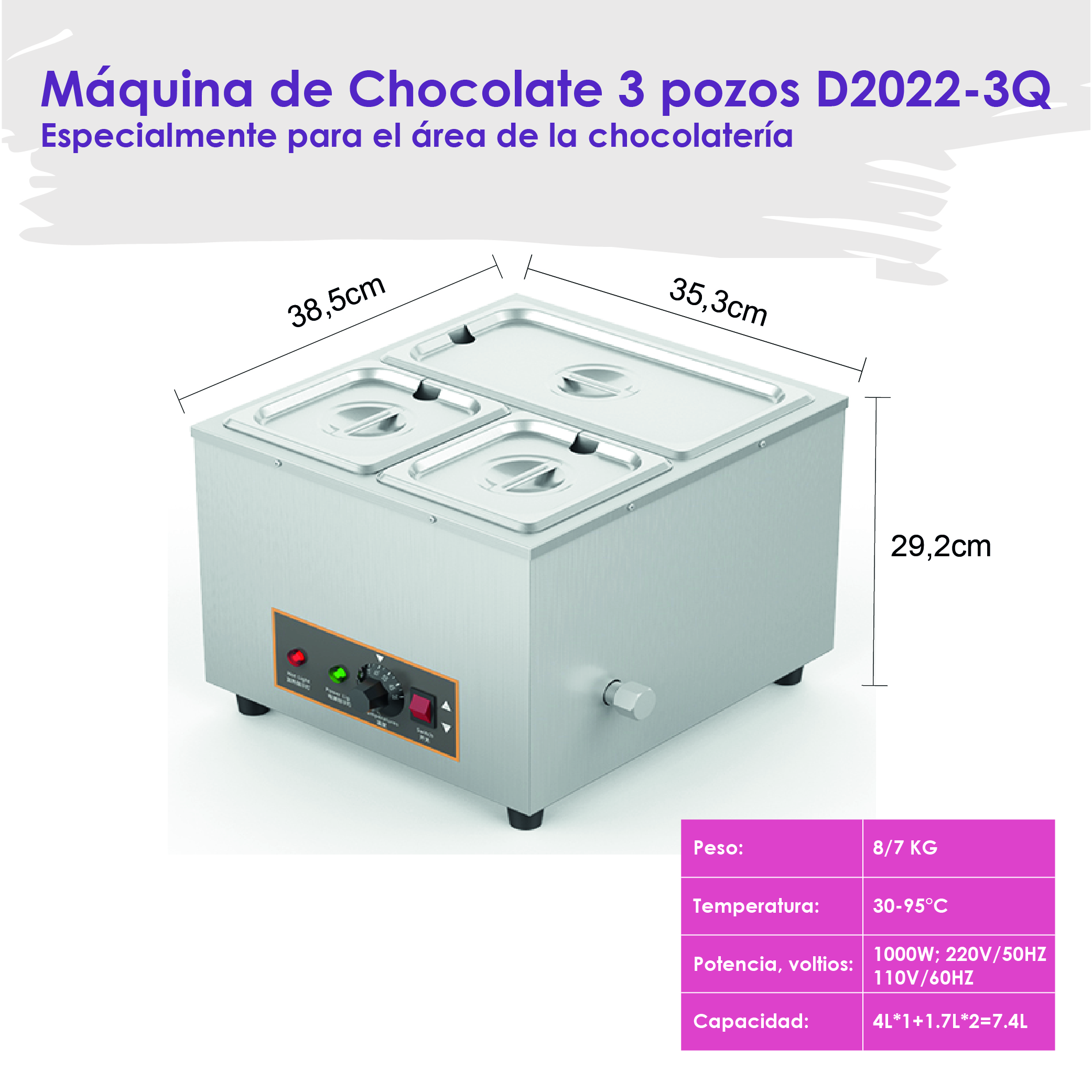 Máquina de Fondue 3 pozos (4 kg)