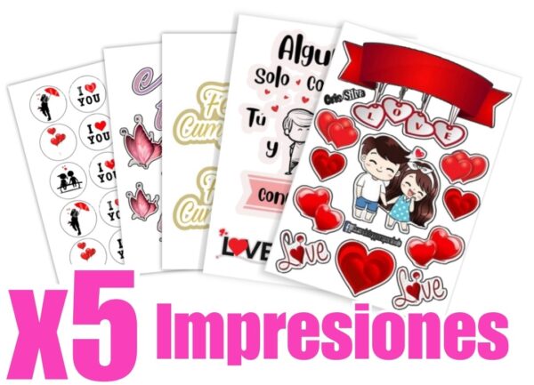x5 Papel comestible de Arroz #3 Impreso & Troquelado